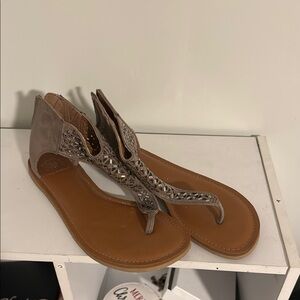 Yellow Box Tan and Brown Sandals with Thong Straps